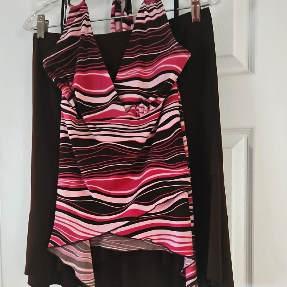 Pink and Brown Striped Halter Top